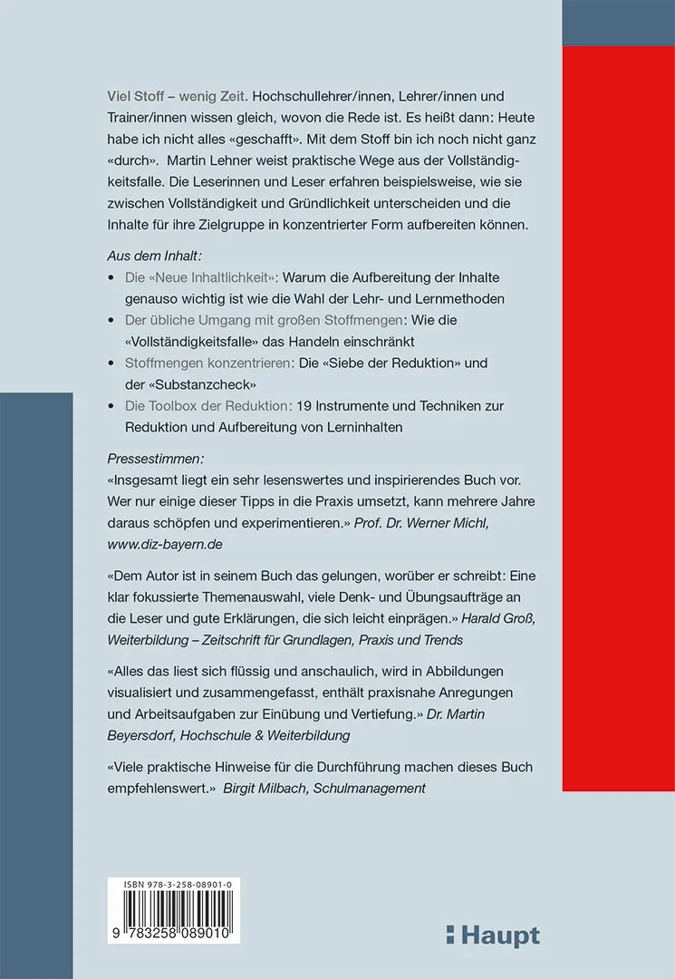 Rückseitencover Viel Stoff - wenig Zeit