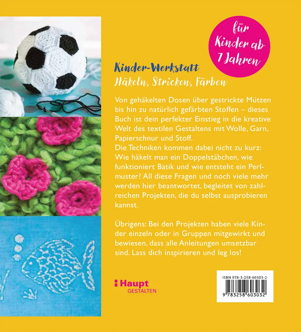 Beispielinhalt (Bild) Kinder-Werkstatt Häkeln, Stricken, Färben